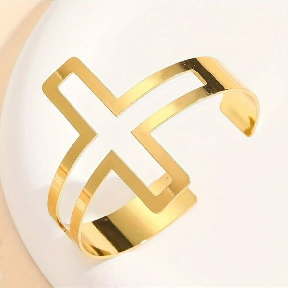Cross cuff bracelet Gold tone - Picture 1 of 9
